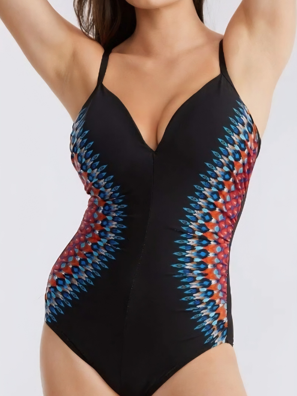 Miraclesuit Black One-Piece Swim with Blue & Red Side Motif